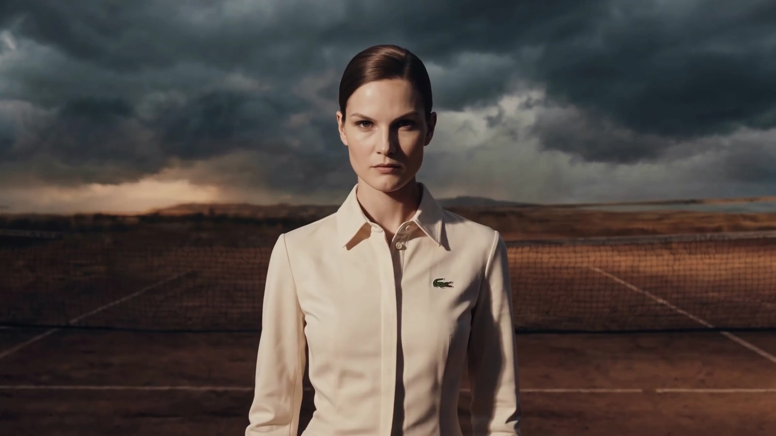 The clay court under an overcast sky