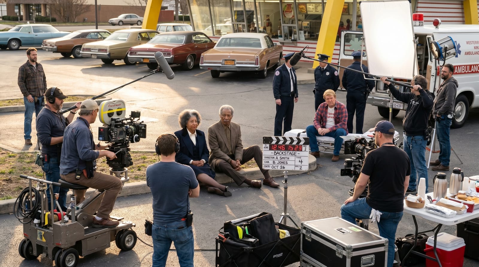 Film crew shooting the street scene