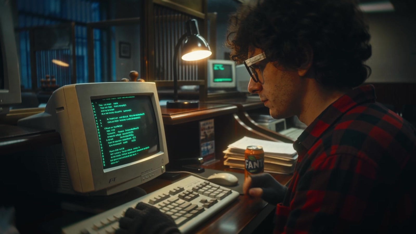 A teenage Álvaro at the same bank terminal at night