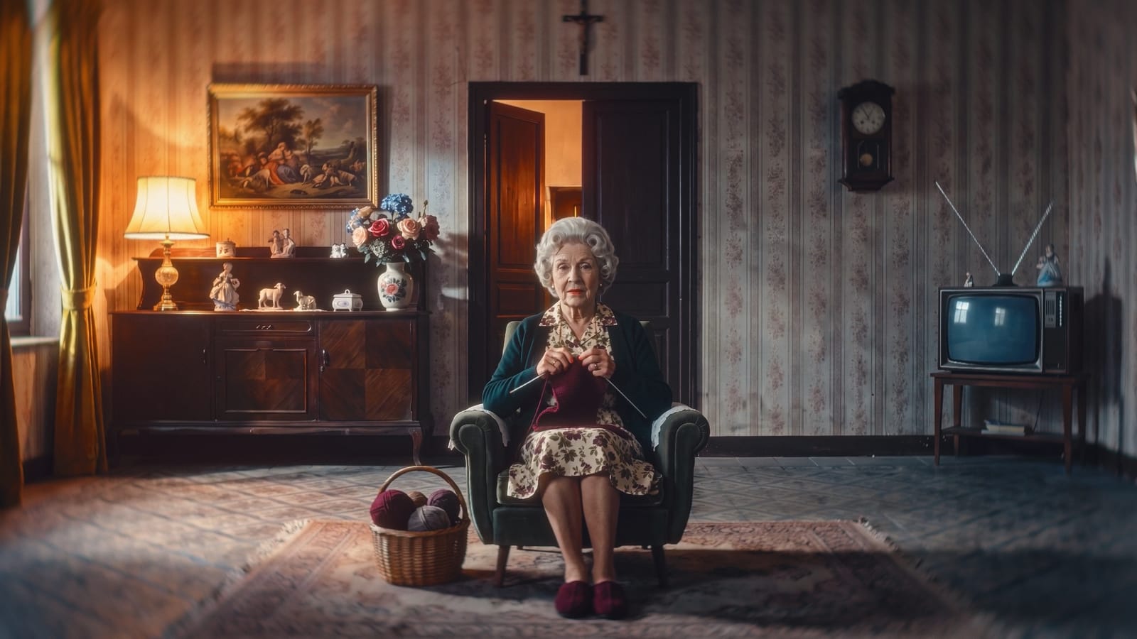Rosa alone in the wide living room